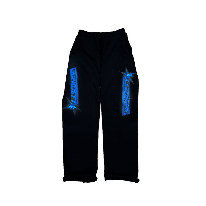 Gvendetta Double Embroidered Sweatpants w Stones (Black/Blue)