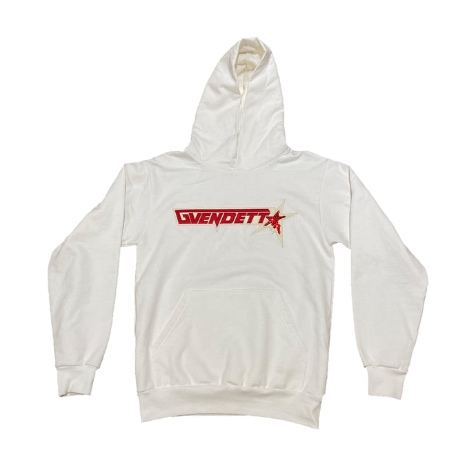 Gvendetta Double Embroidered Hoodie w Stones (White/Red)